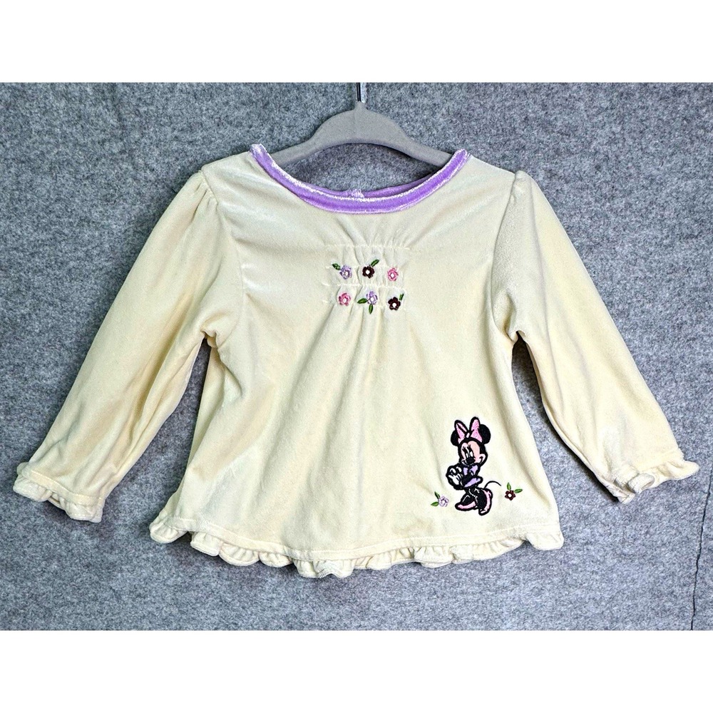 Vintage Disney Baby Minnie Mouse Velour Top 18m, Y2K, Embroidered Floral Ruffle